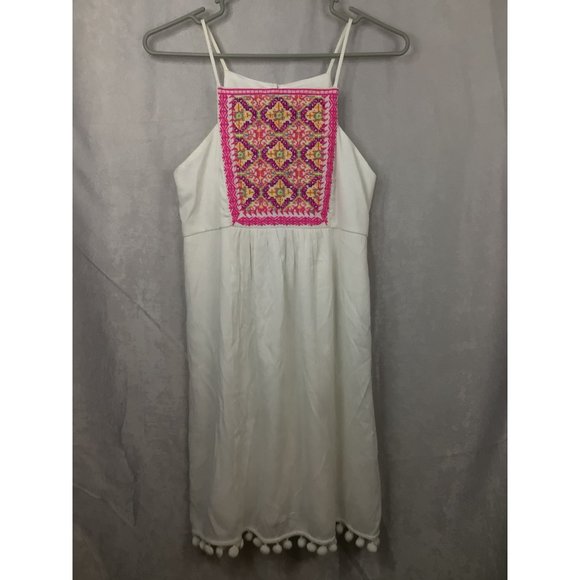 Sleeveless Lined Dress Southwestern Embroidered Front Sz‎ XS White by Miami - Picture 10 of 11